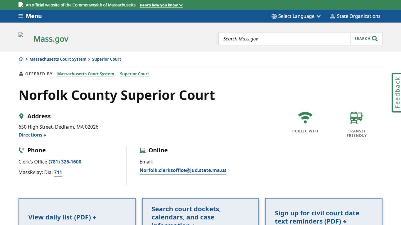 Norfolk County Superior Court | Mass.gov